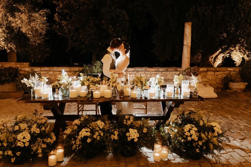 Cena de bodas con velas